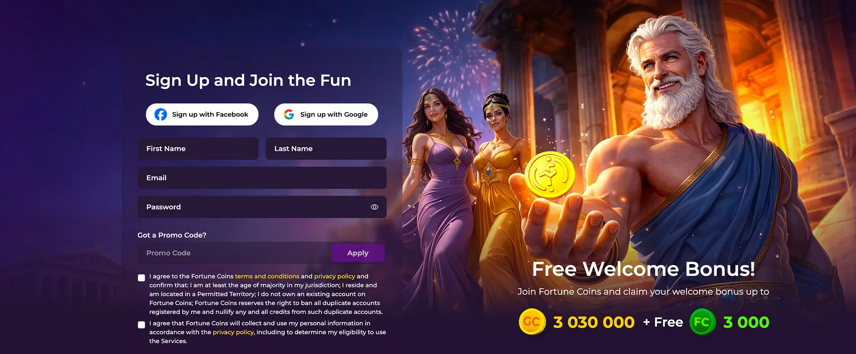 fortune coins casino registration